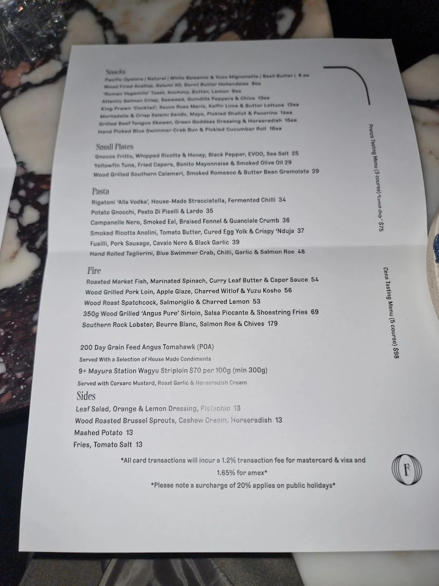 Menu, Fugazzi Bar & Dining Room