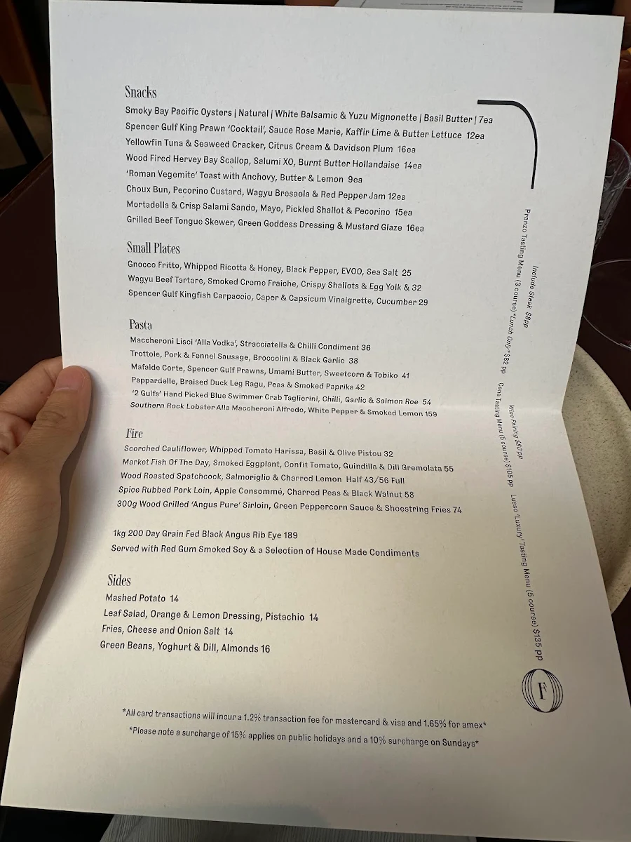 Menu, Fugazzi Bar & Dining Room