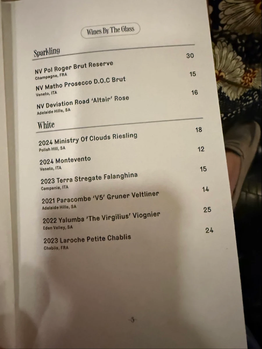 Menu, Fugazzi Bar & Dining Room