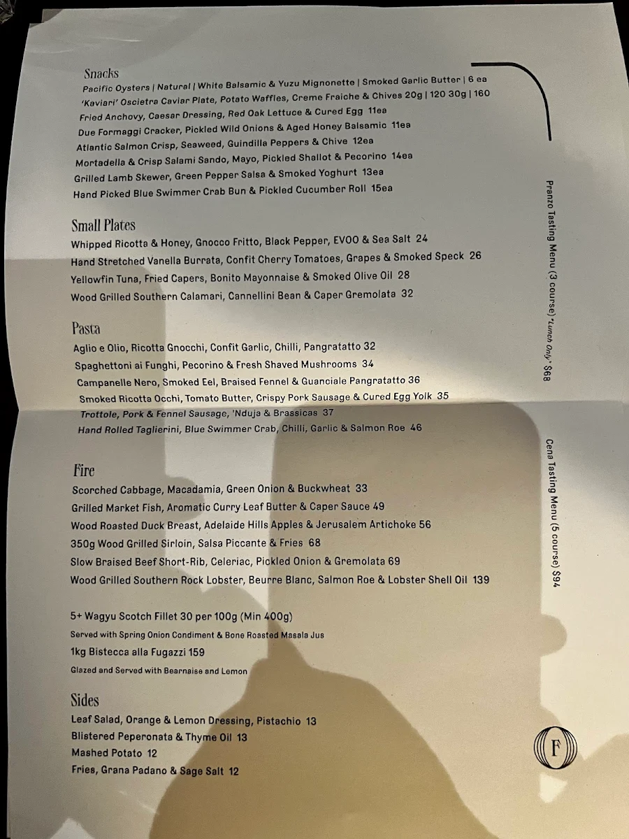 Menu, Fugazzi Bar & Dining Room