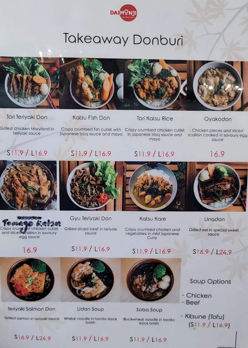 Menu, Daimonji Sushi Bar & Grill