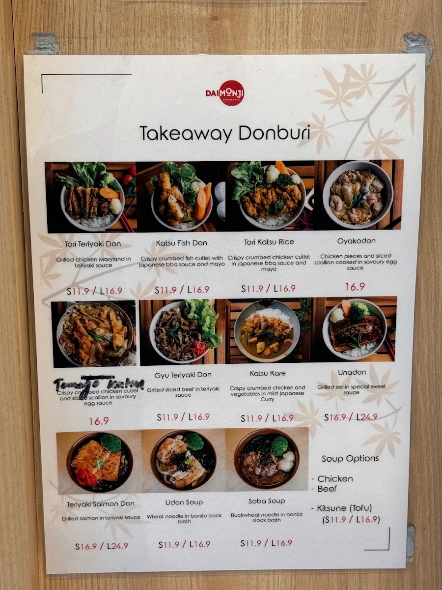 Menu, Daimonji Sushi Bar & Grill