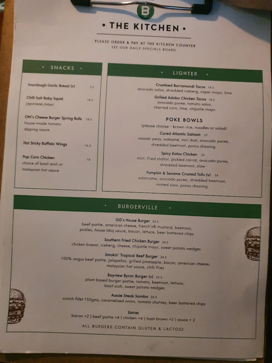Menu, Bayview Gladesville