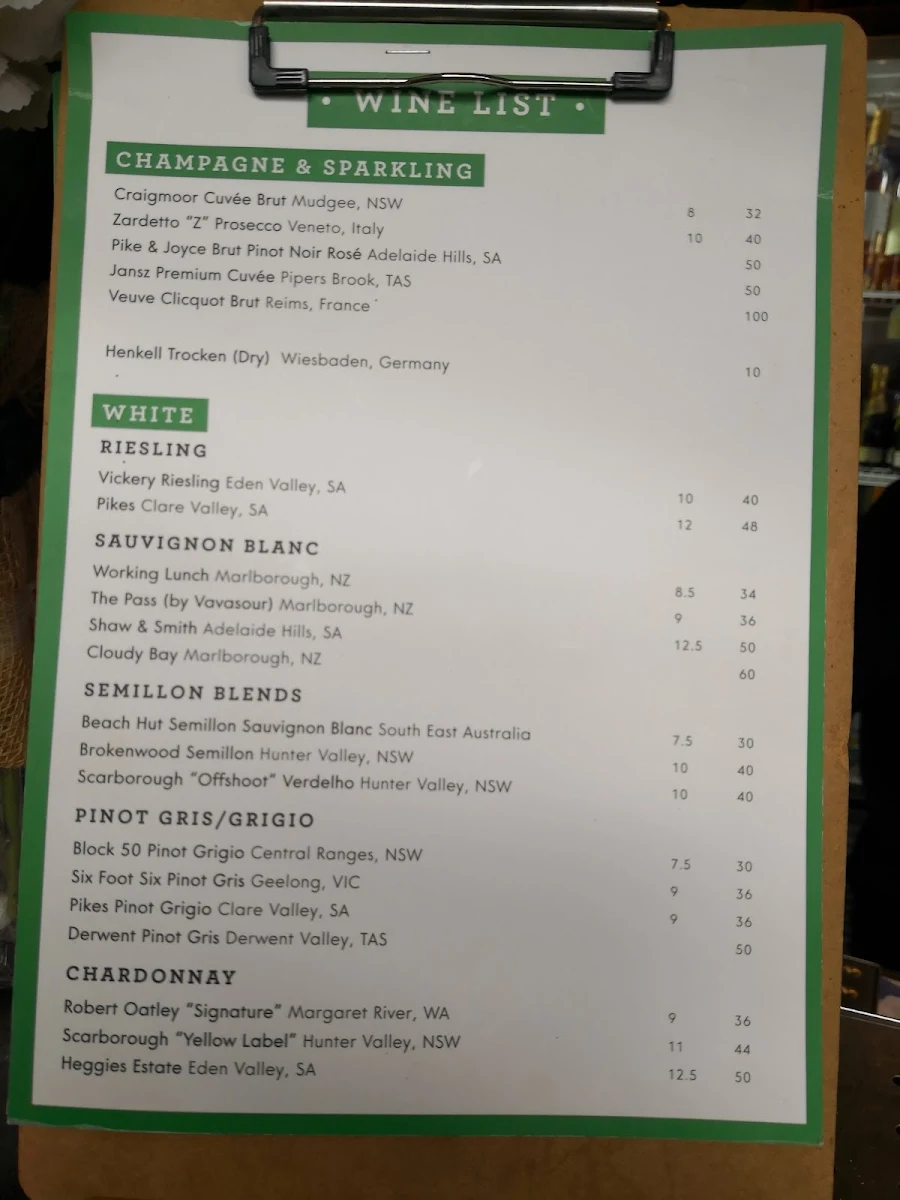 Menu, Bayview Gladesville