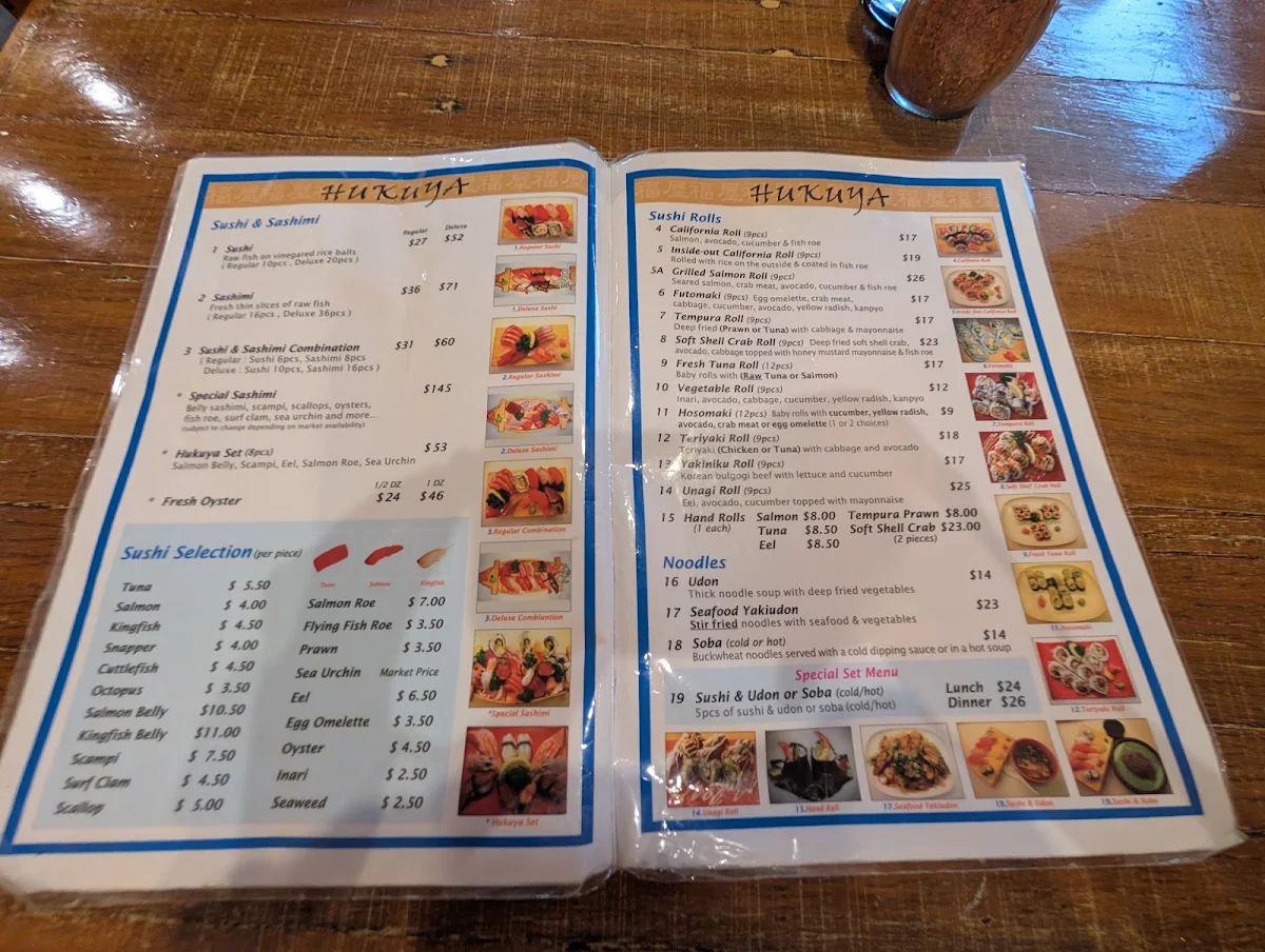 Menu, Hukuya Sushi Bar Eastwood