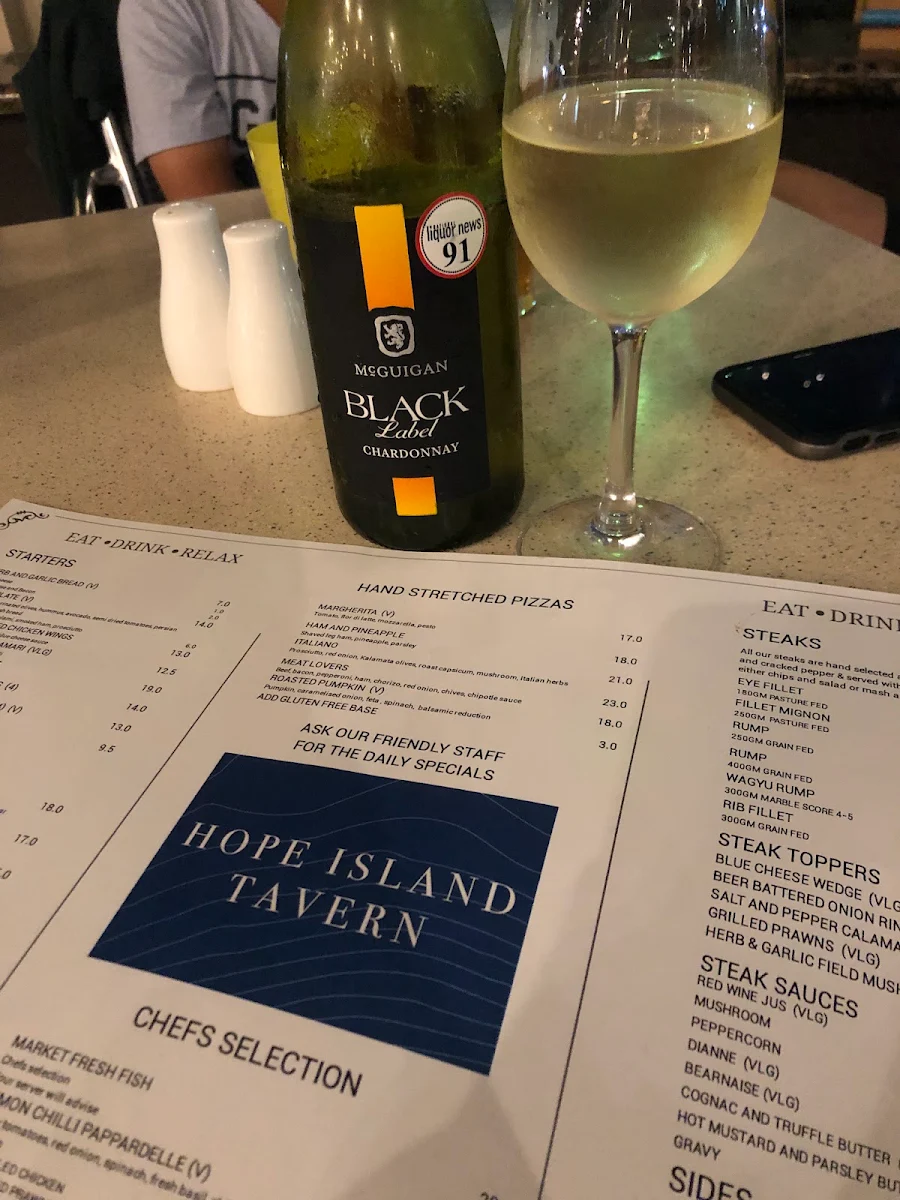 Menu, Hope Island Tavern