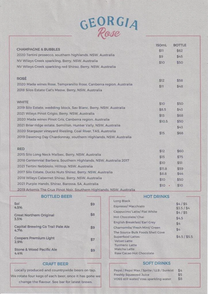 Menu, Georgia Rose