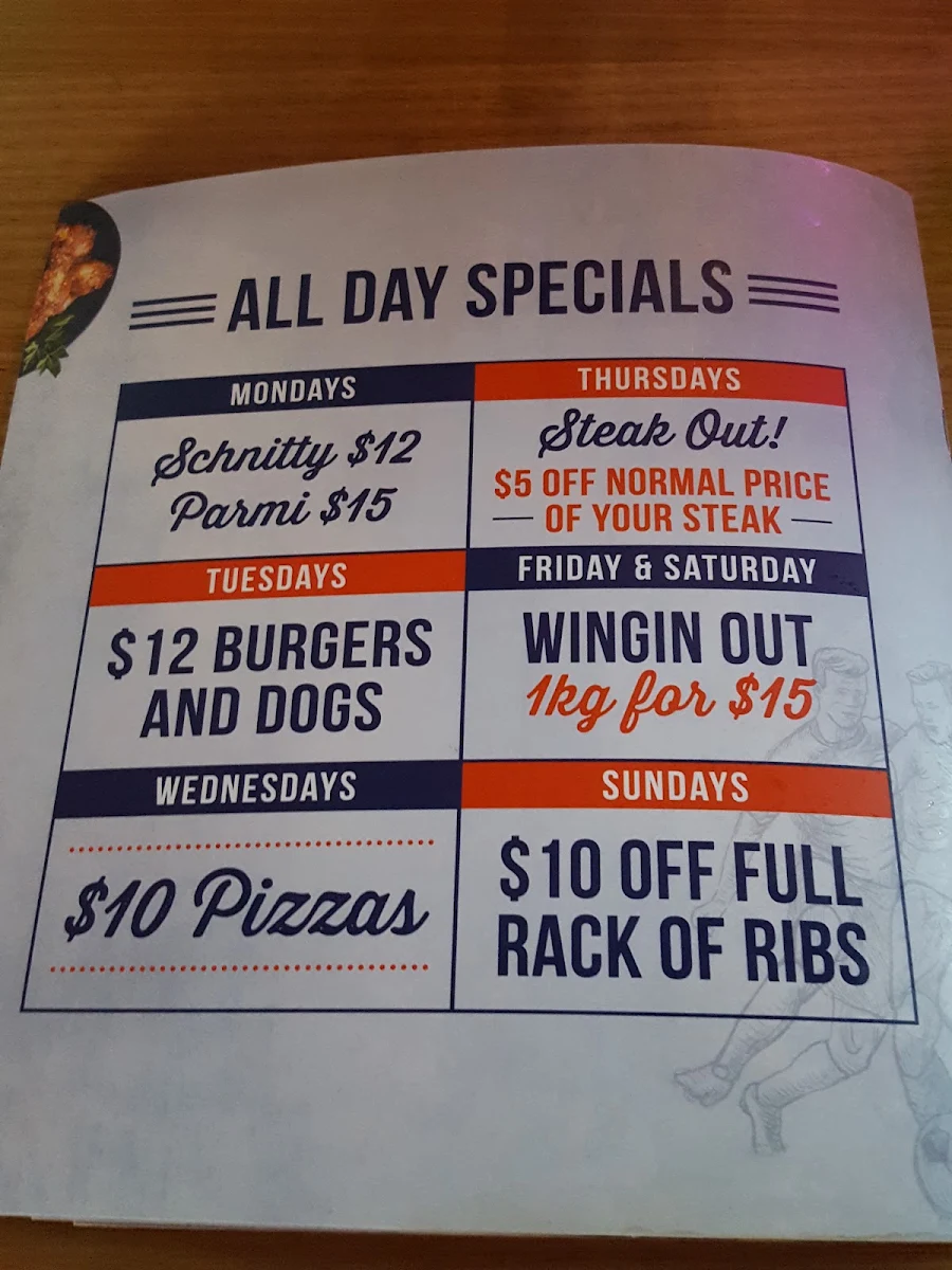 Menu, Patriots Sports Bar