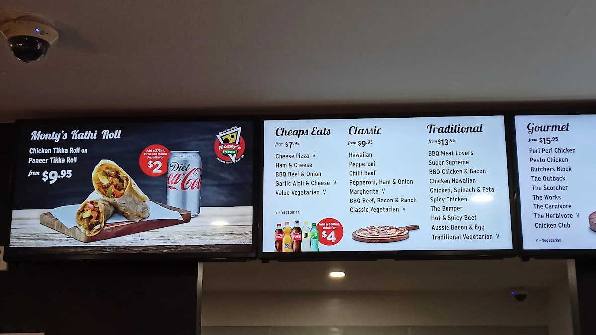 Menu, Monty's Pizza Parramatta