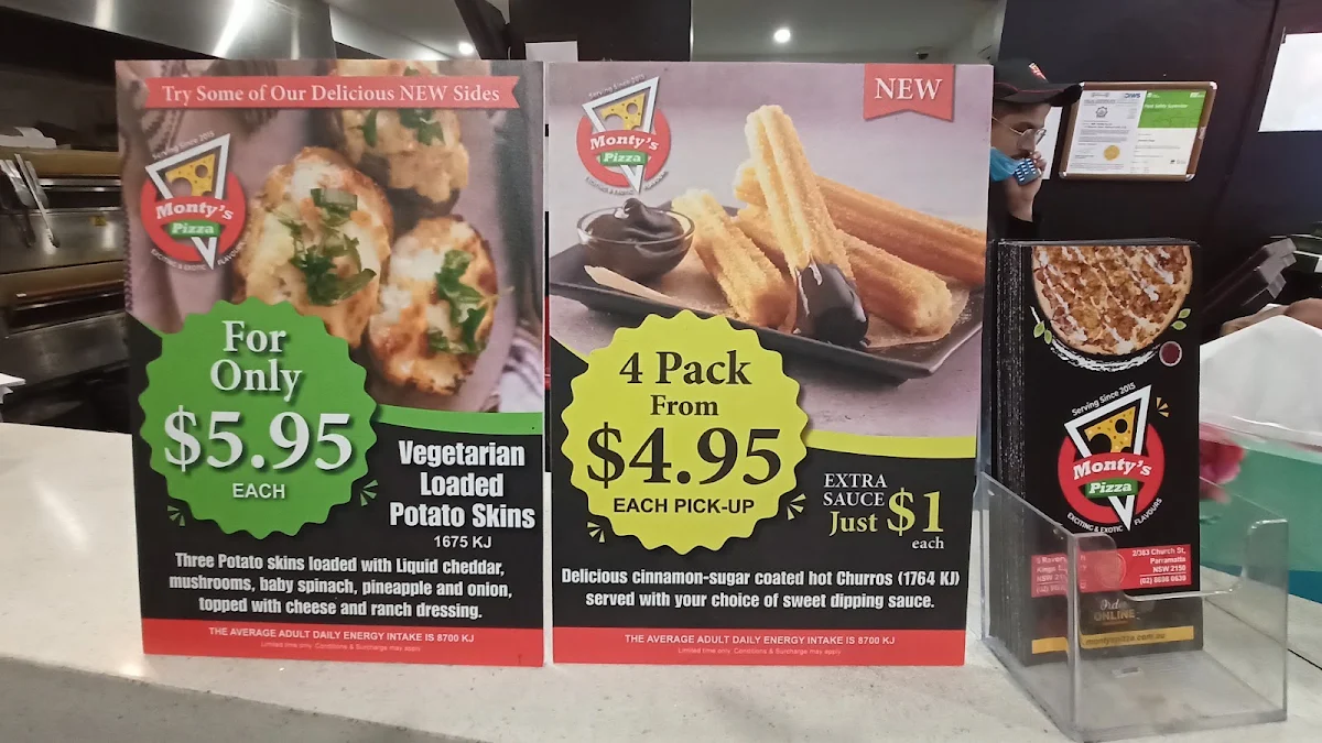 Menu, Monty's Pizza Parramatta
