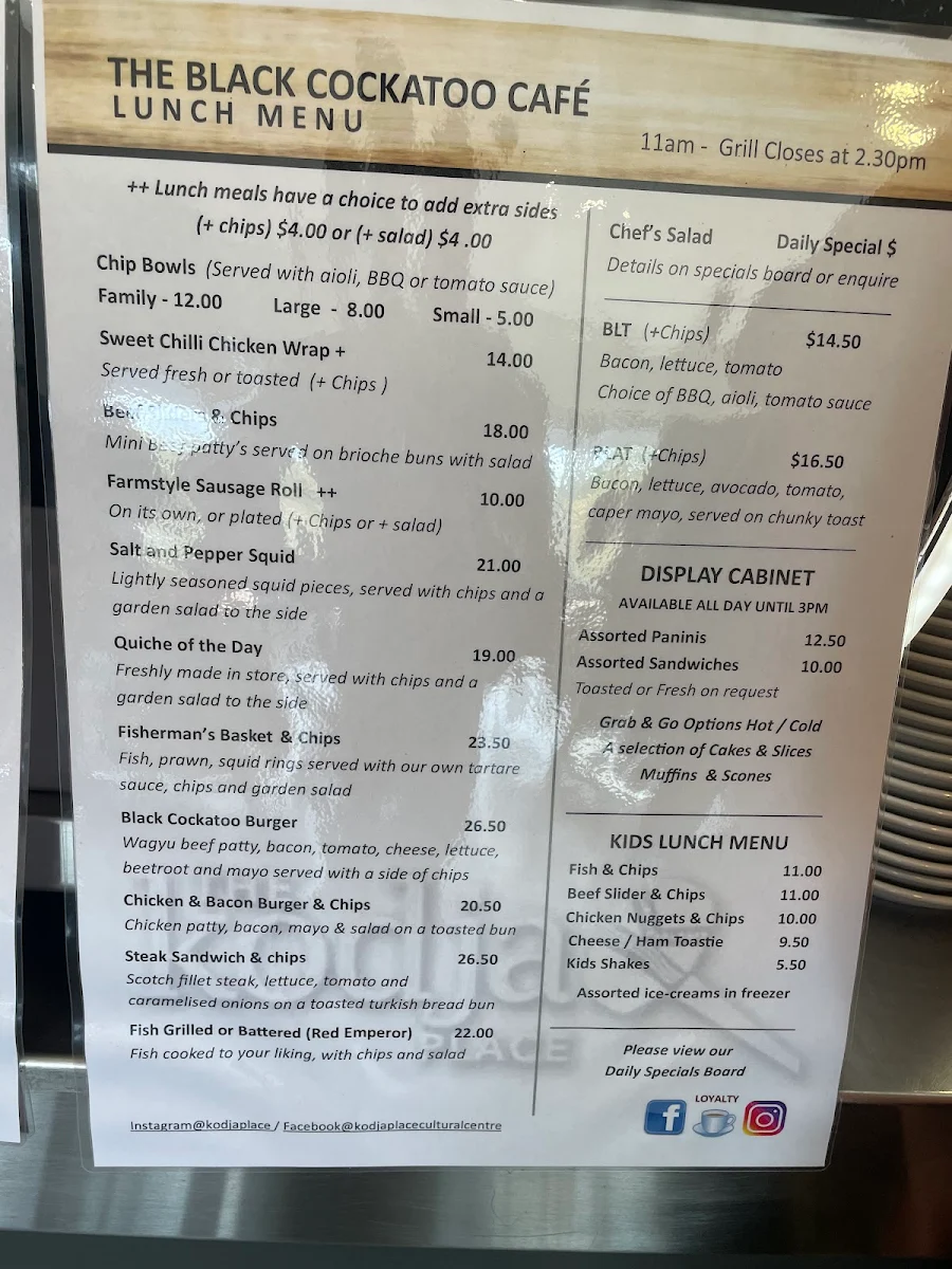Menu, Black Cockatoo