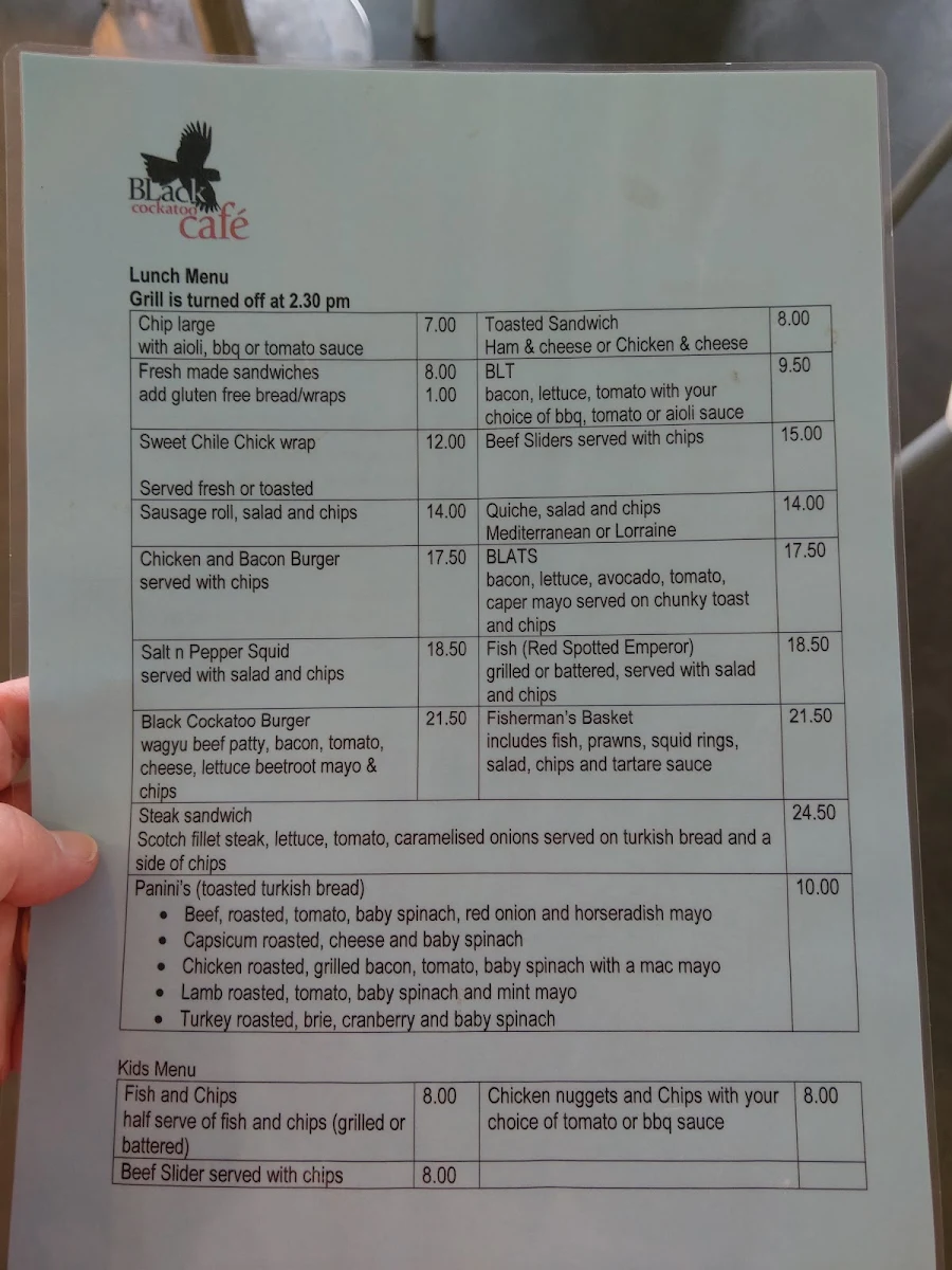 Menu, Black Cockatoo