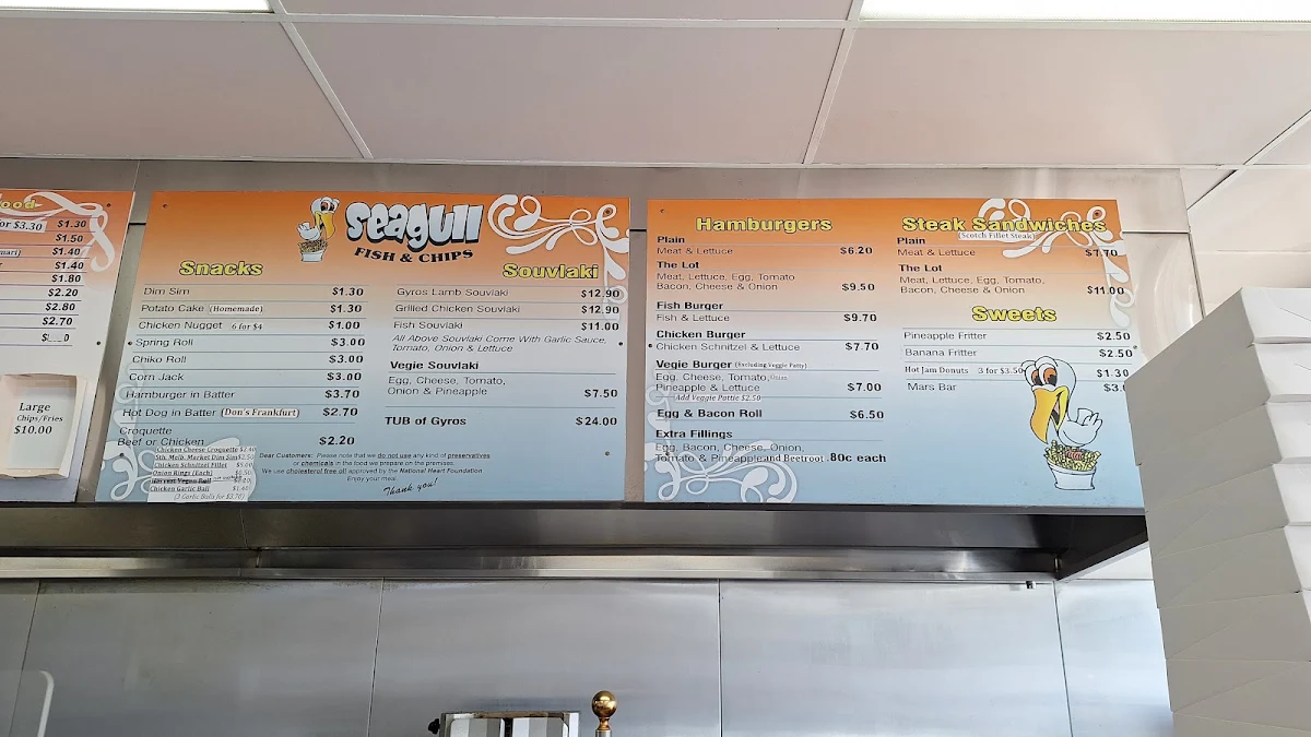 Menu, Seagull Fish & Chips