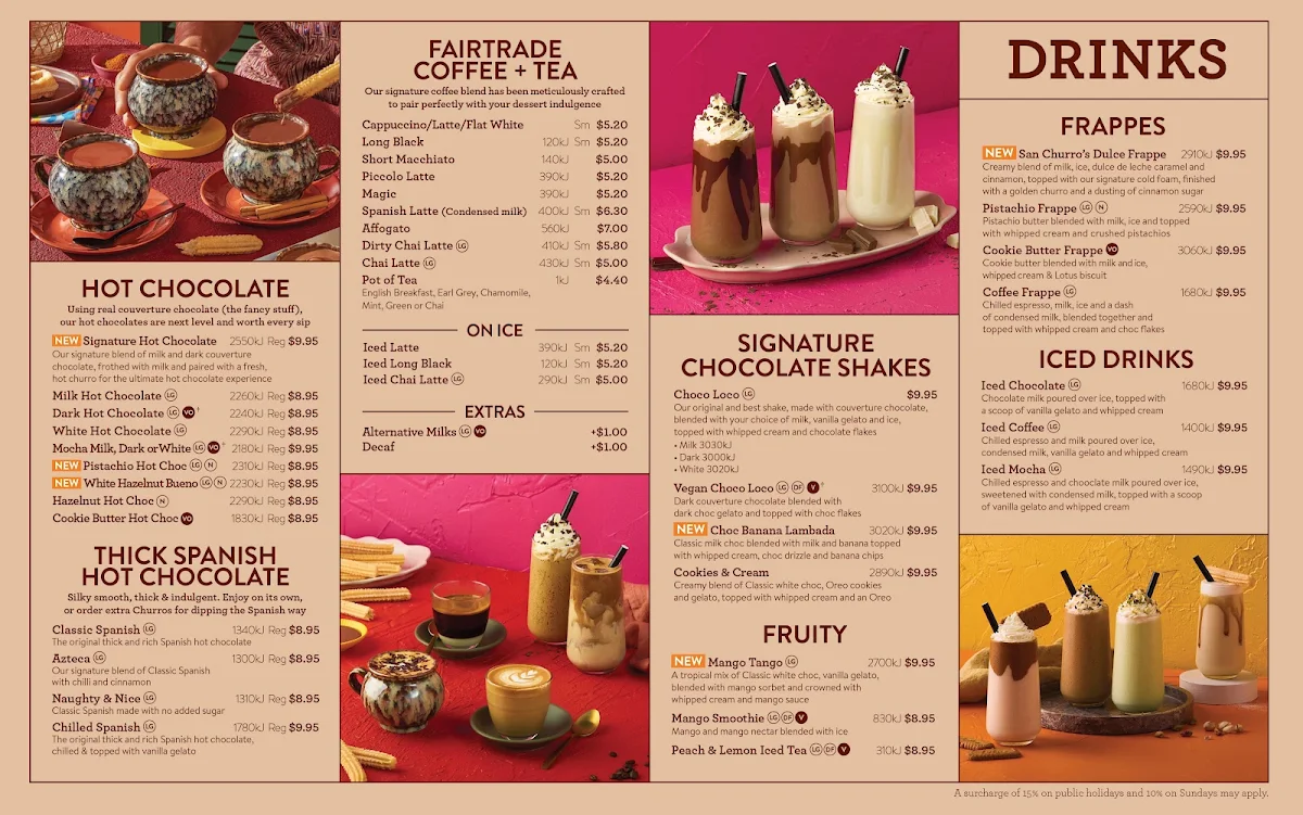 Menu, San Churro Marion