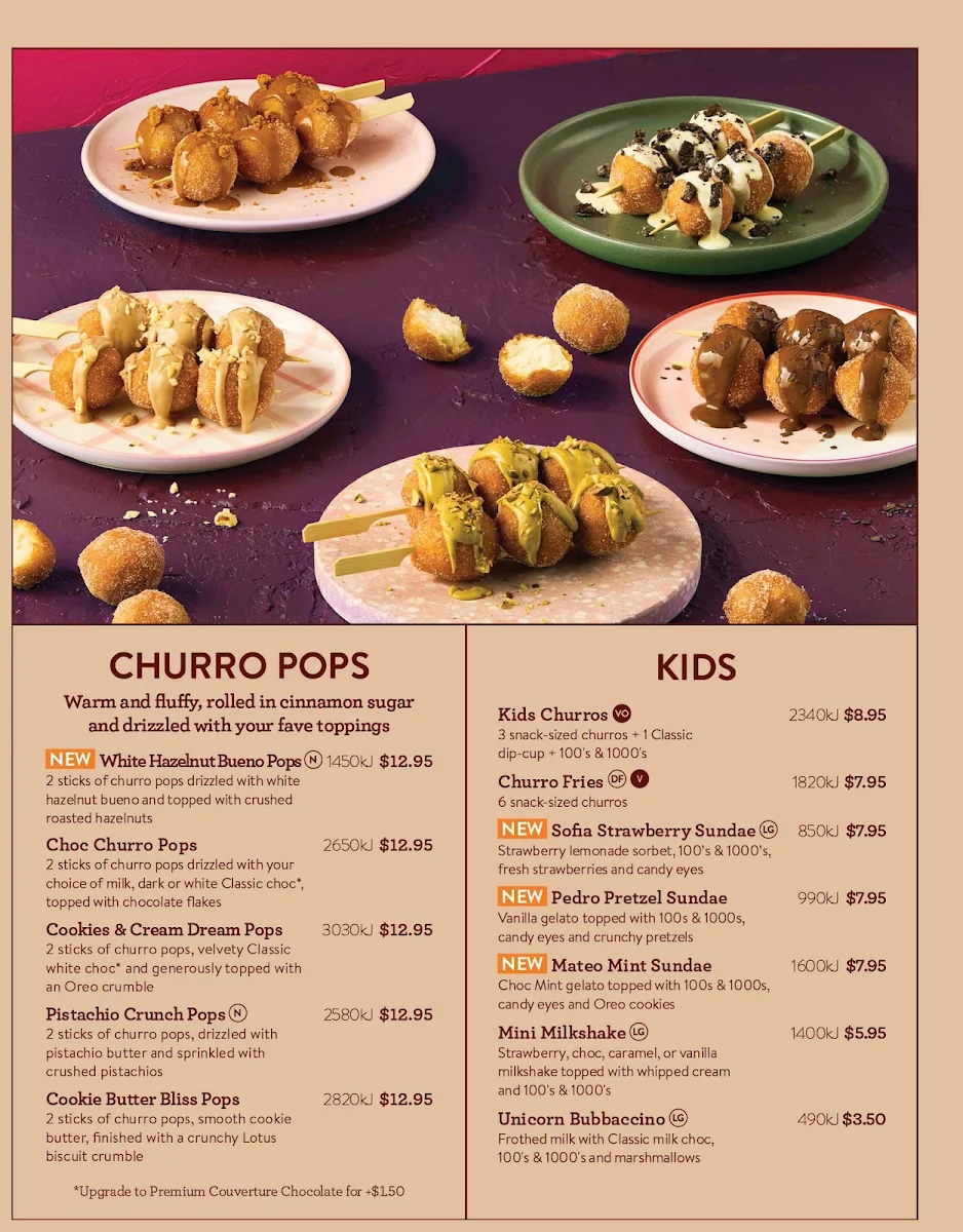 Menu, San Churro Marion