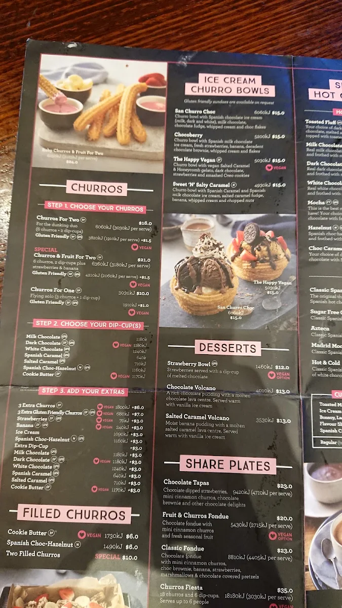 Menu, San Churro Marion