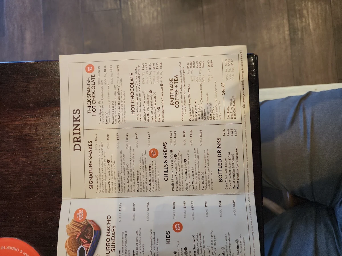 Menu, San Churro Marion