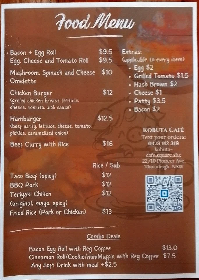 Menu, Kobuta Cafe