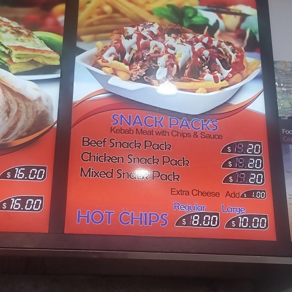 Menu, Zak's Kebabs