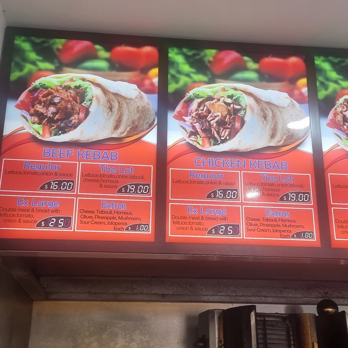 Menu, Zak's Kebabs