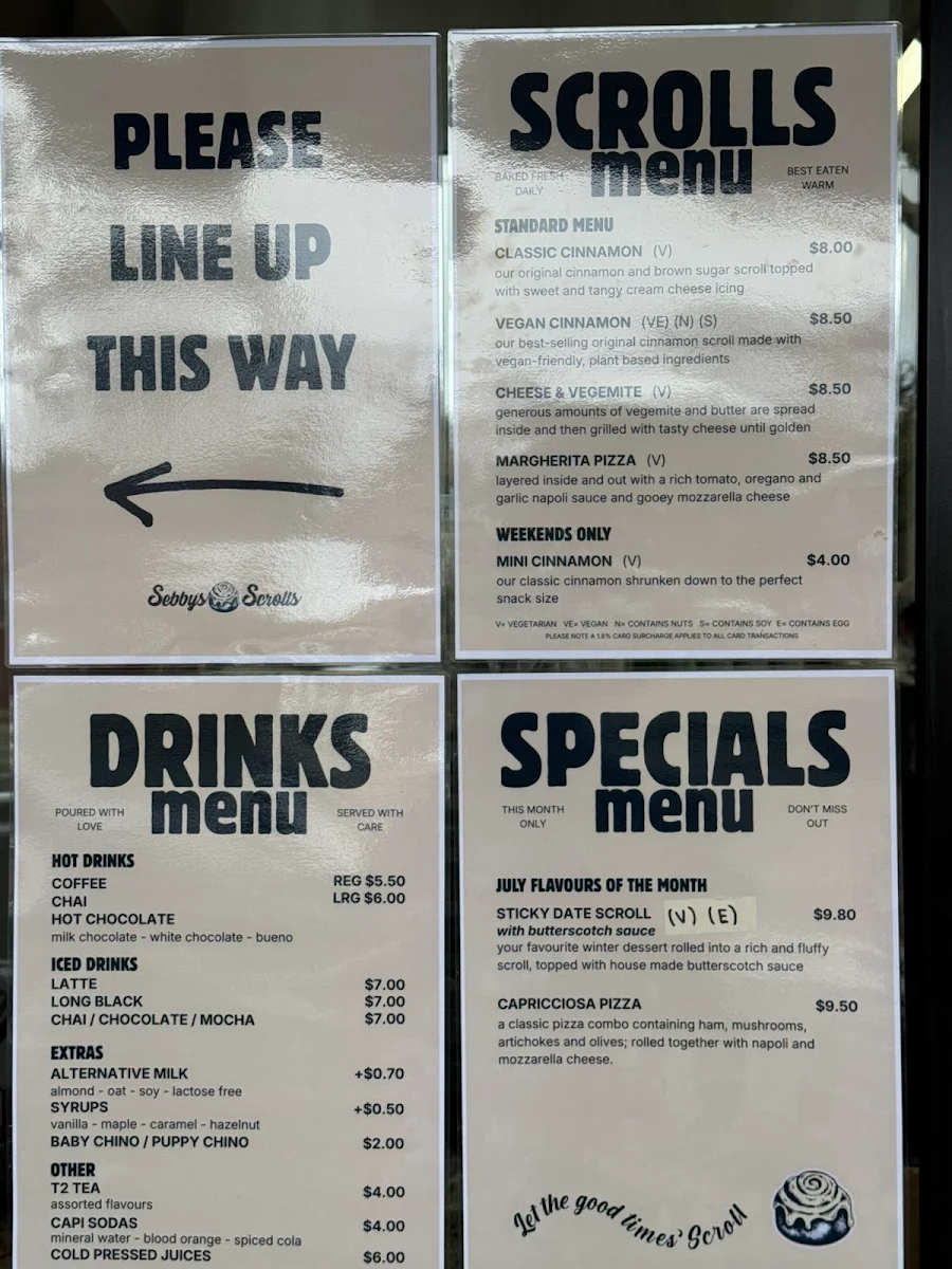 Menu, Sebby’s Scrolls