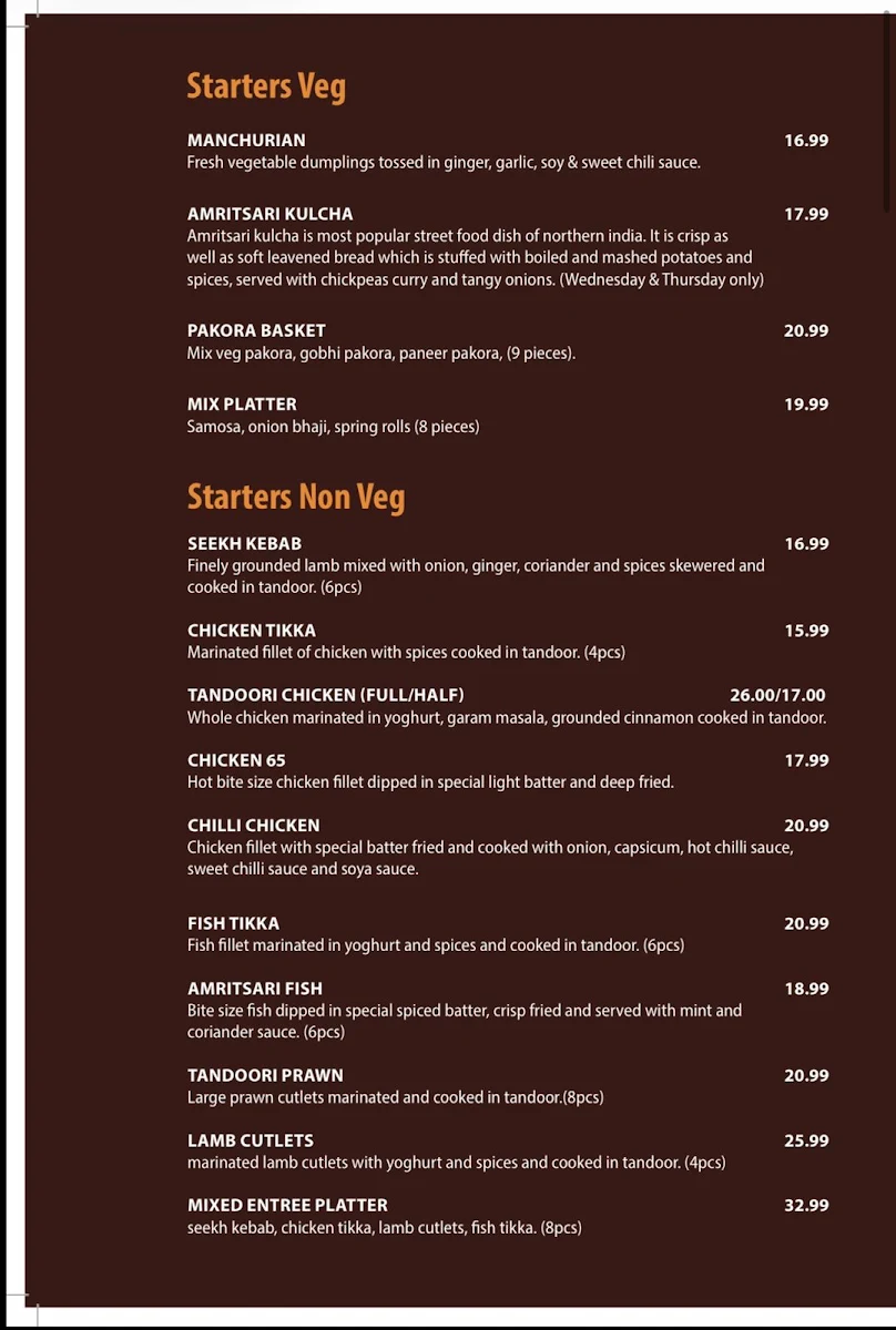 Menu, Chutney Mary's