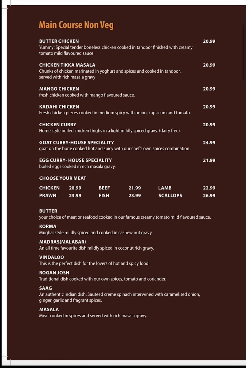 Menu, Chutney Mary's