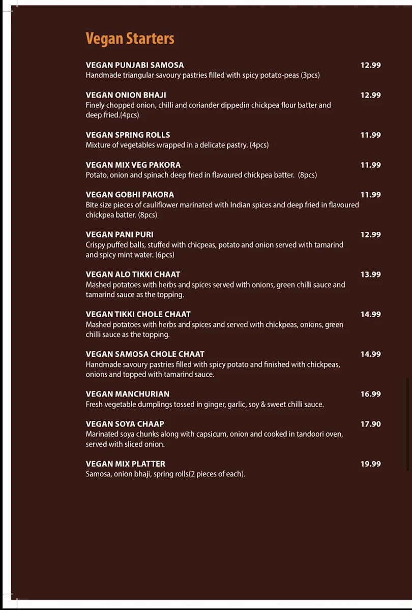 Menu, Chutney Mary's