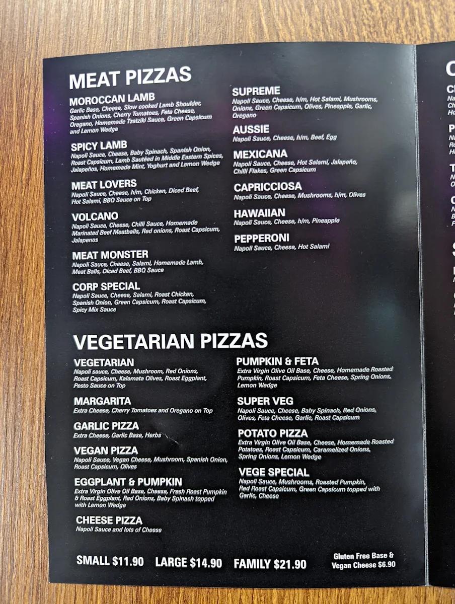 Menu, PizzaCorp