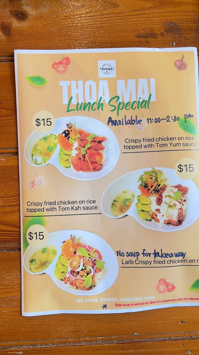 Menu, Thoa Mai Thai food