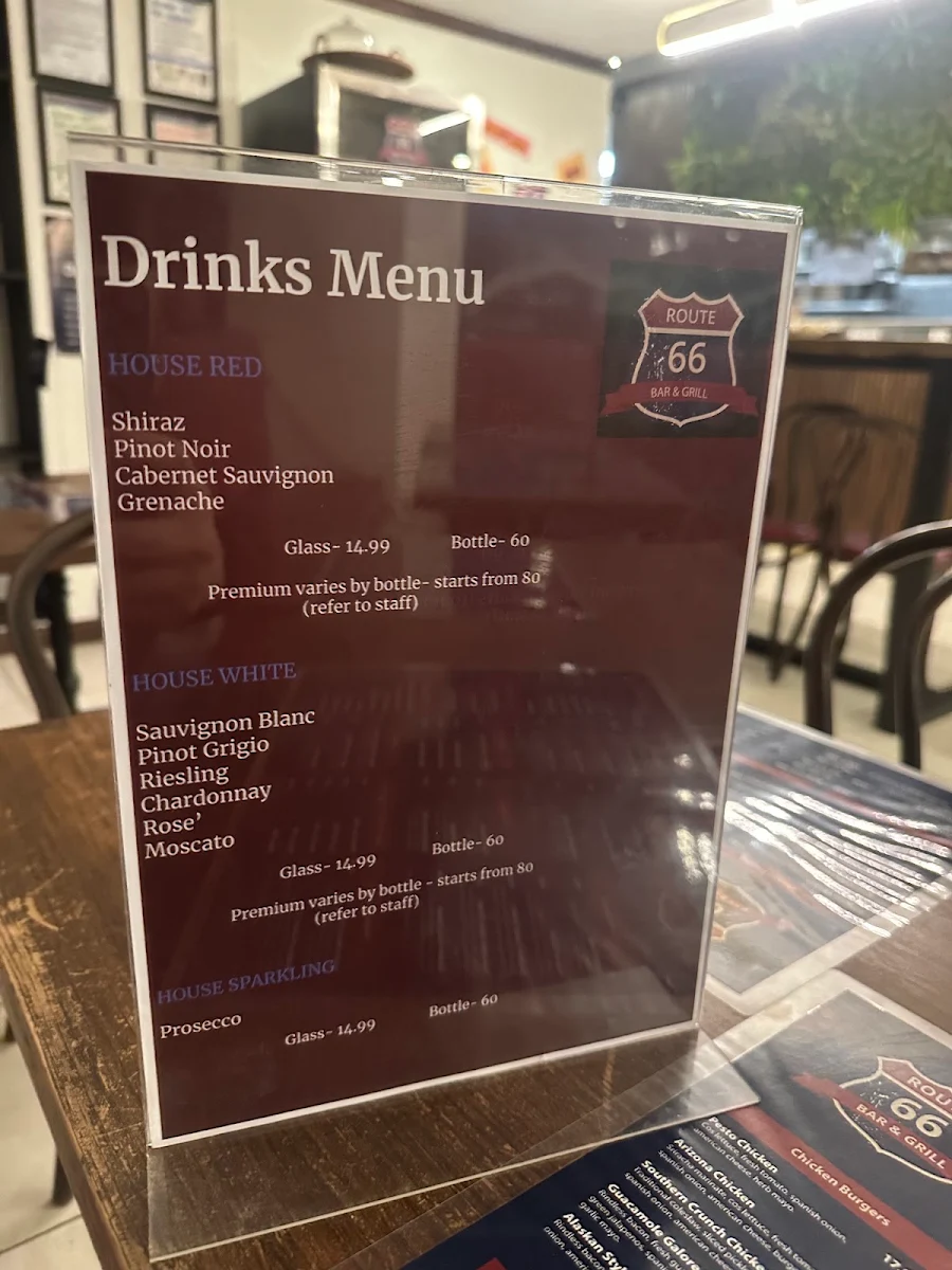 Menu, Route 66 Bar and Grill