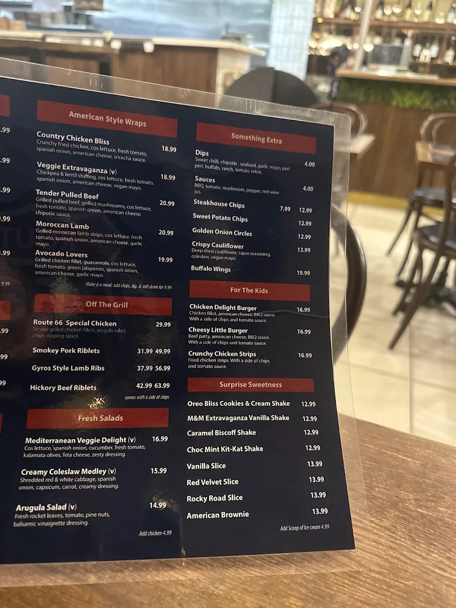 Menu, Route 66 Bar and Grill