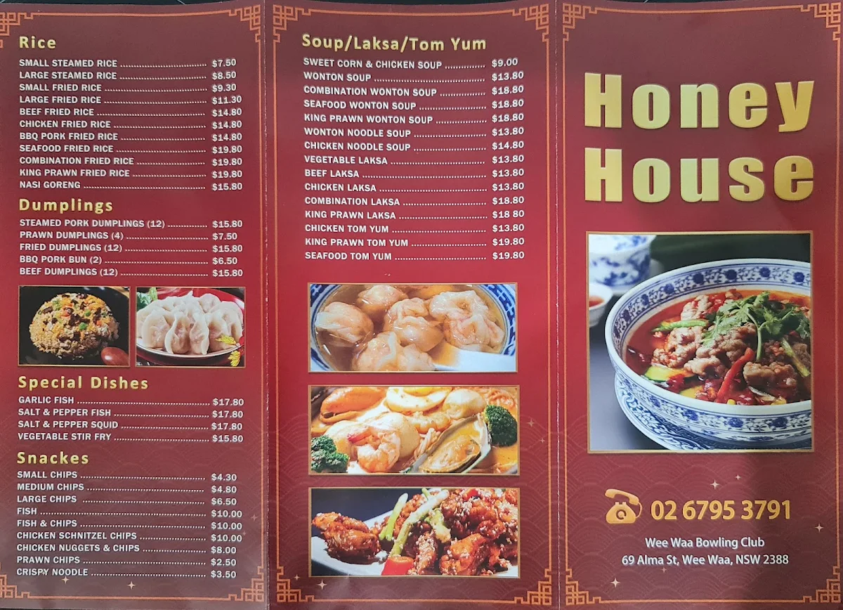 Menu, Wee Waa Chinese Restaurant