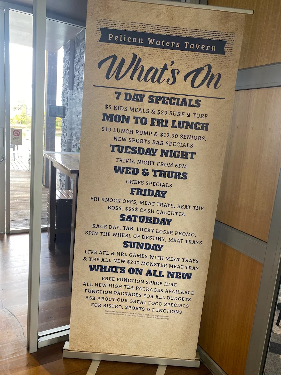 Menu, Pelican Waters Tavern