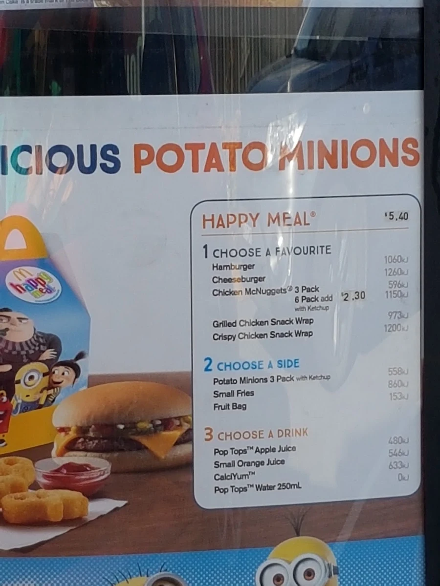 Menu, McDonald's South Nowra