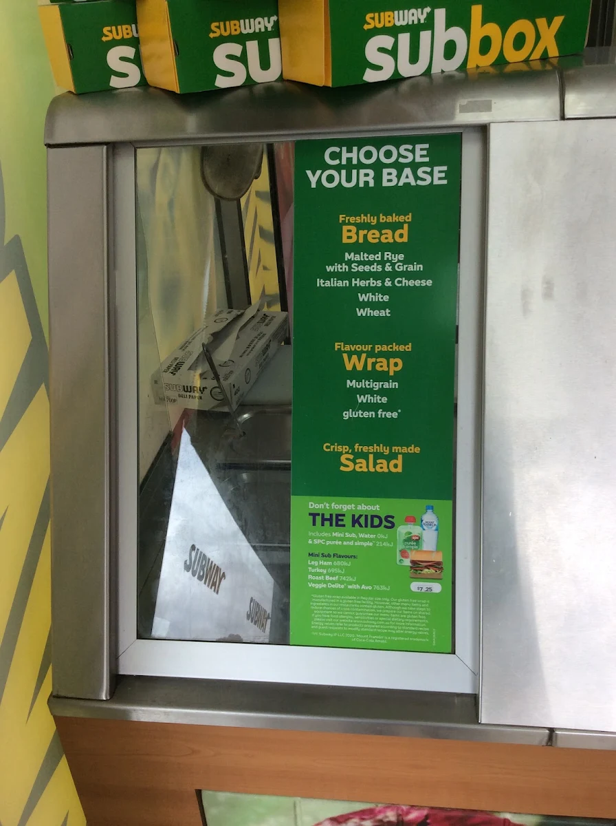Menu, Subway Lysterfield/Rowville
