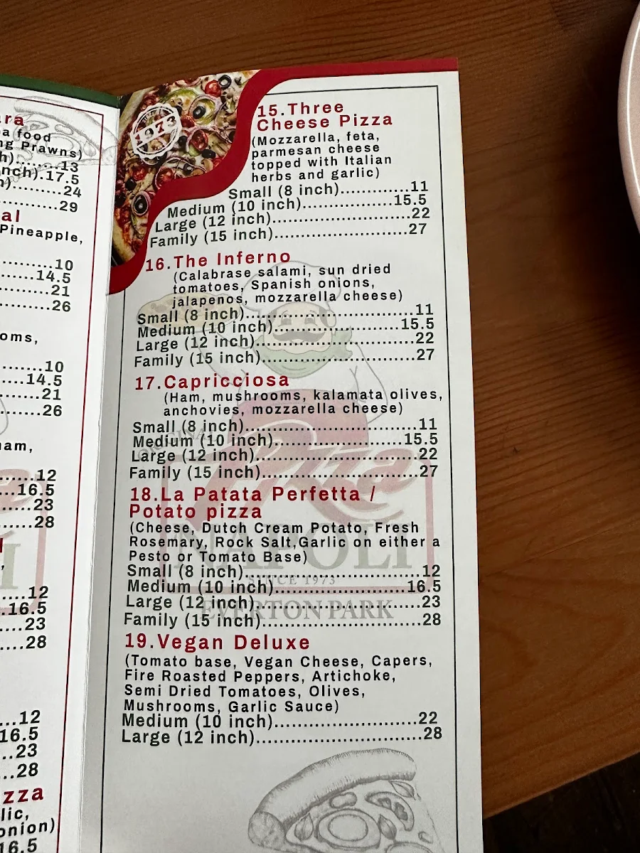 Menu, Pizza Napoli Everton Park