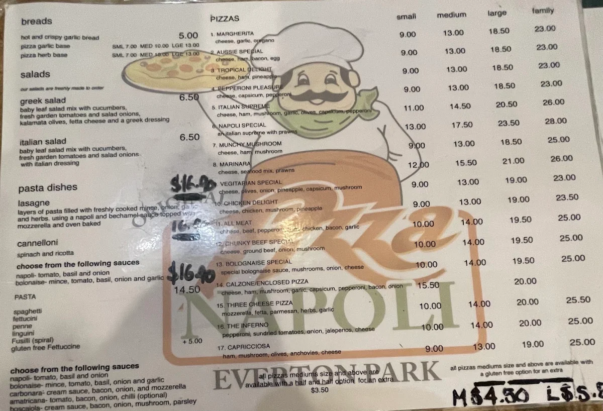 Menu, Pizza Napoli Everton Park