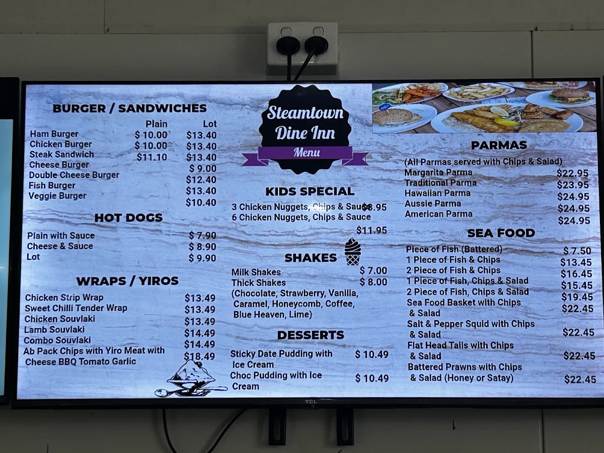 Menu, Steamtown Dineinn