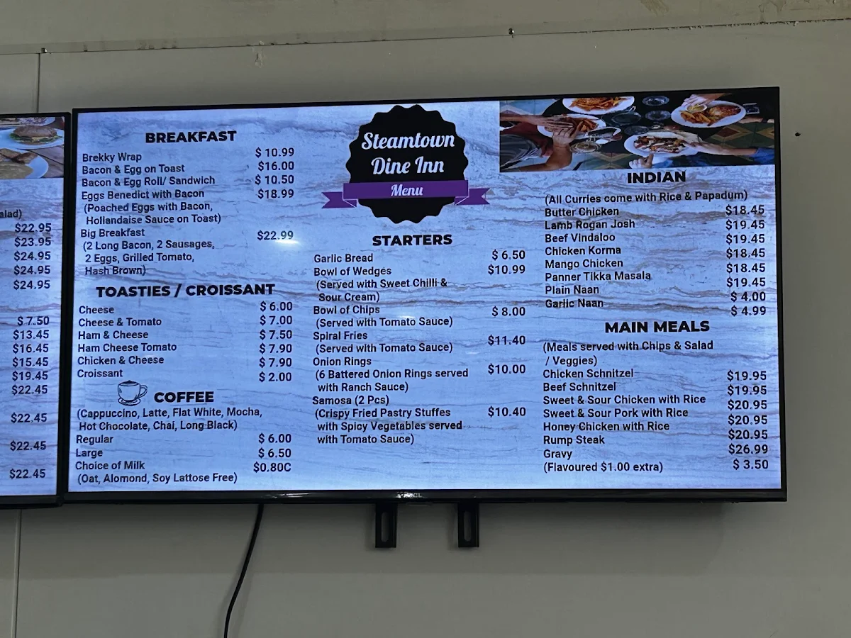 Menu, Steamtown Dineinn