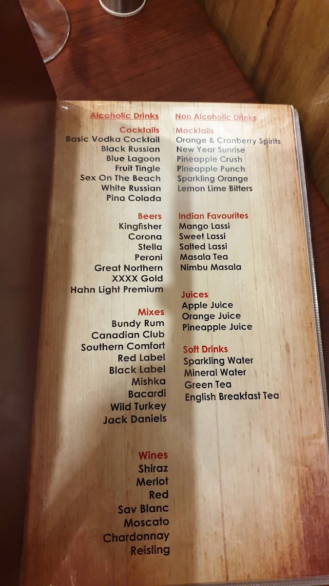 Menu, Spice Garden Restaurant