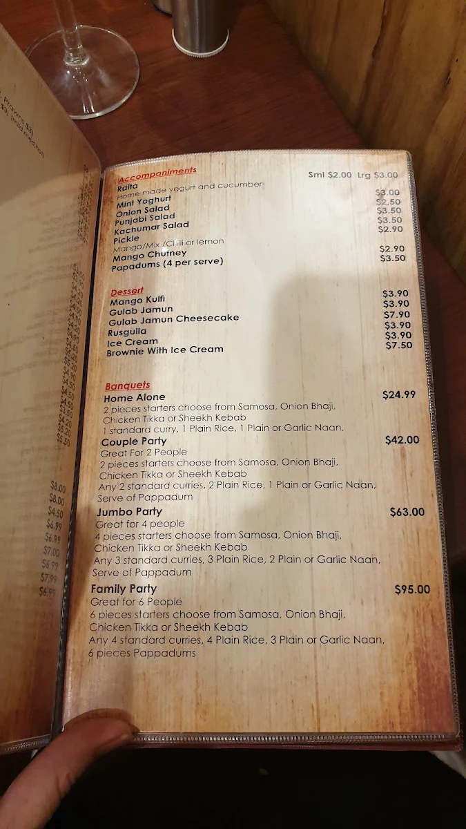 Menu, Spice Garden Restaurant