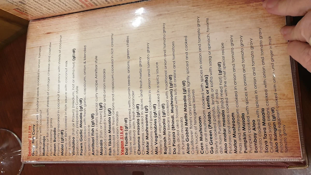 Menu, Spice Garden Restaurant