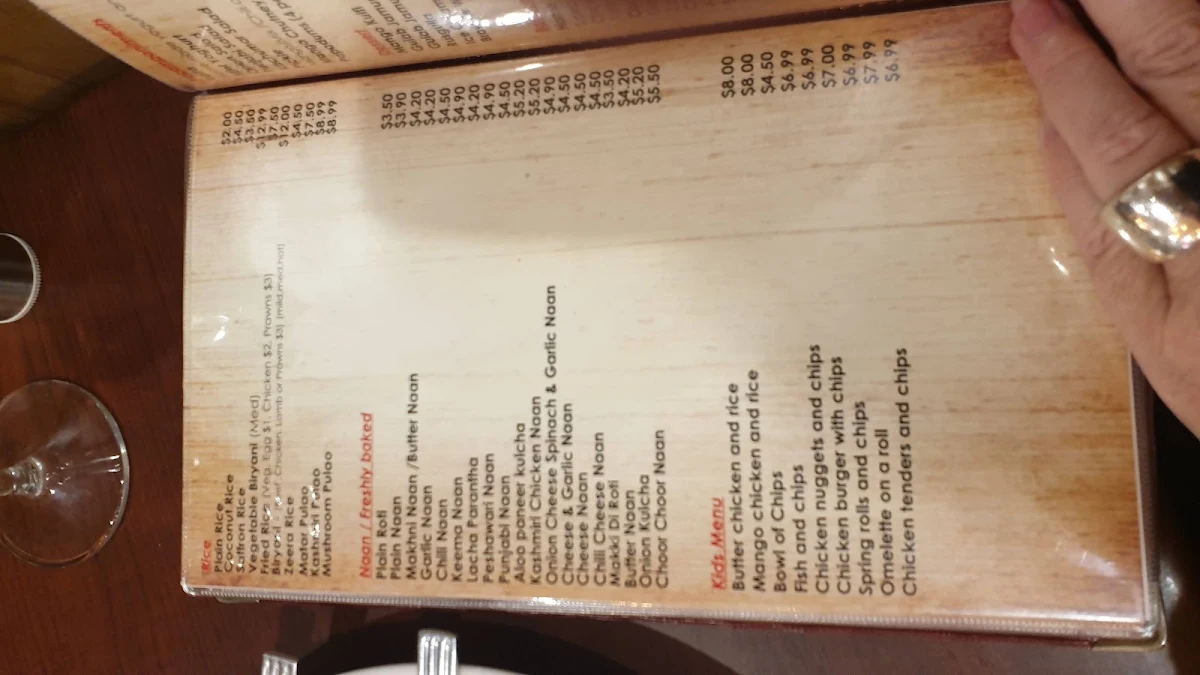 Menu, Spice Garden Restaurant