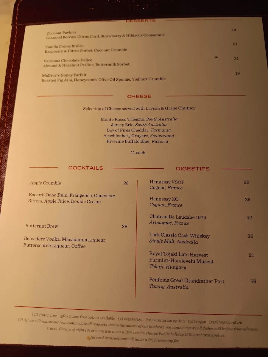 Menu, Brasserie 1930