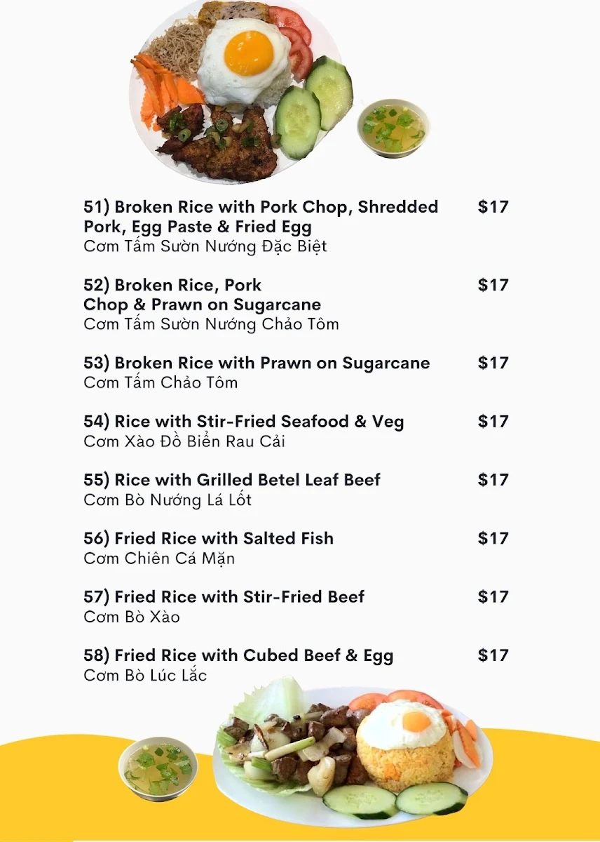 Menu, Pho Tam Vietnamese Restaurant