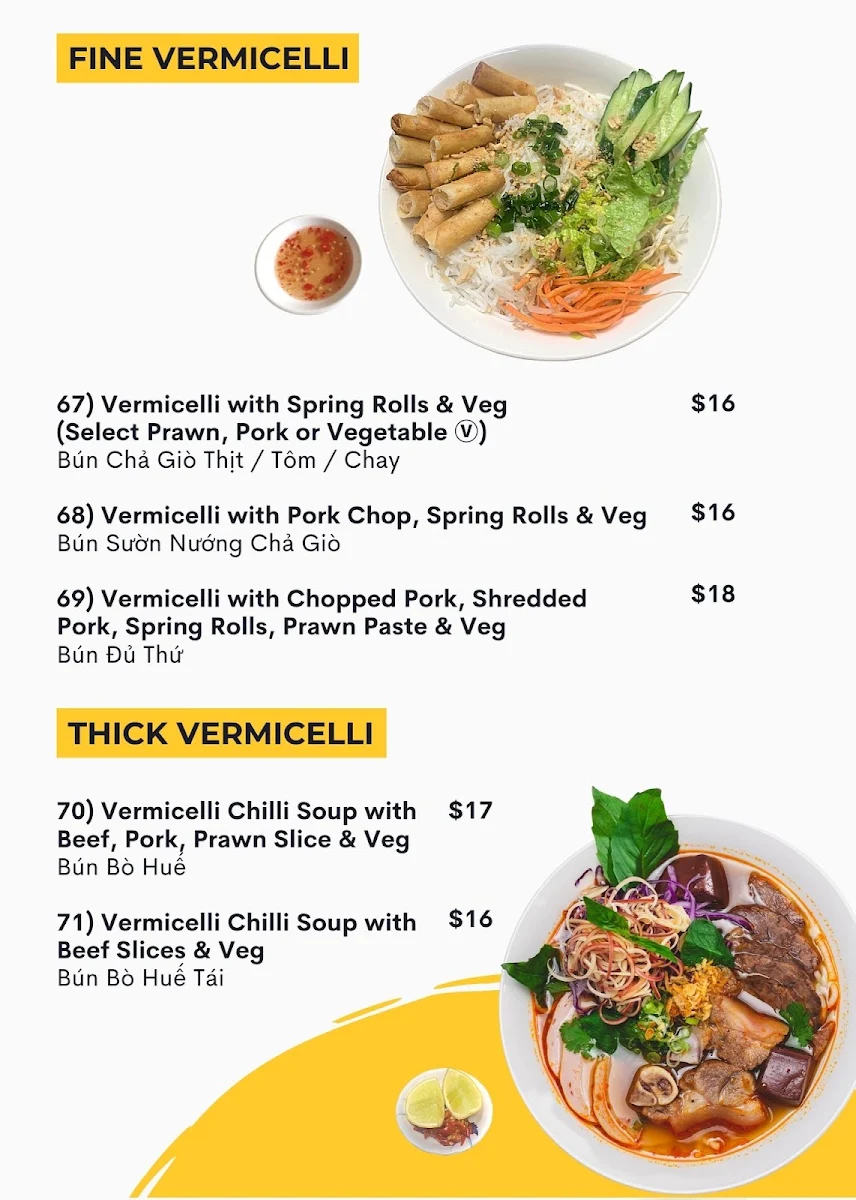 Menu, Pho Tam Vietnamese Restaurant