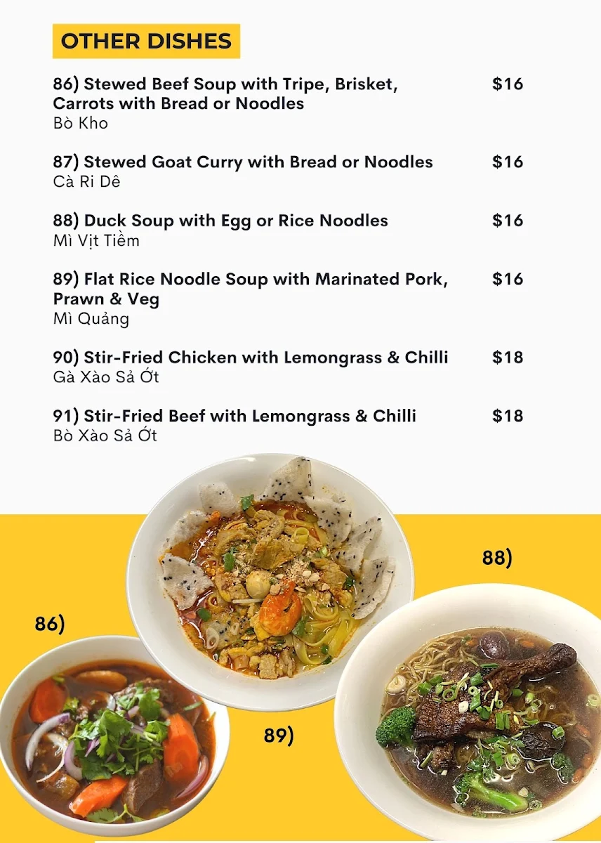 Menu, Pho Tam Vietnamese Restaurant