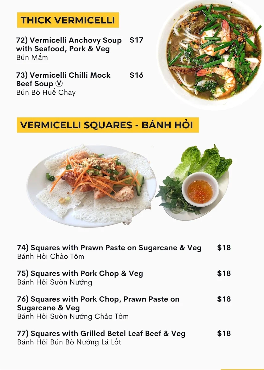 Menu, Pho Tam Vietnamese Restaurant