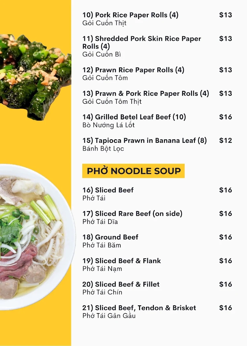 Menu, Pho Tam Vietnamese Restaurant